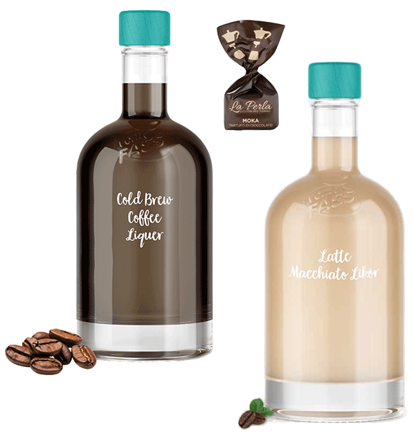Kaffee Duo - Latte Macchiato Likör + Cold Brew Coffee Liqueur + Trüffelpralinen Moka Bundle